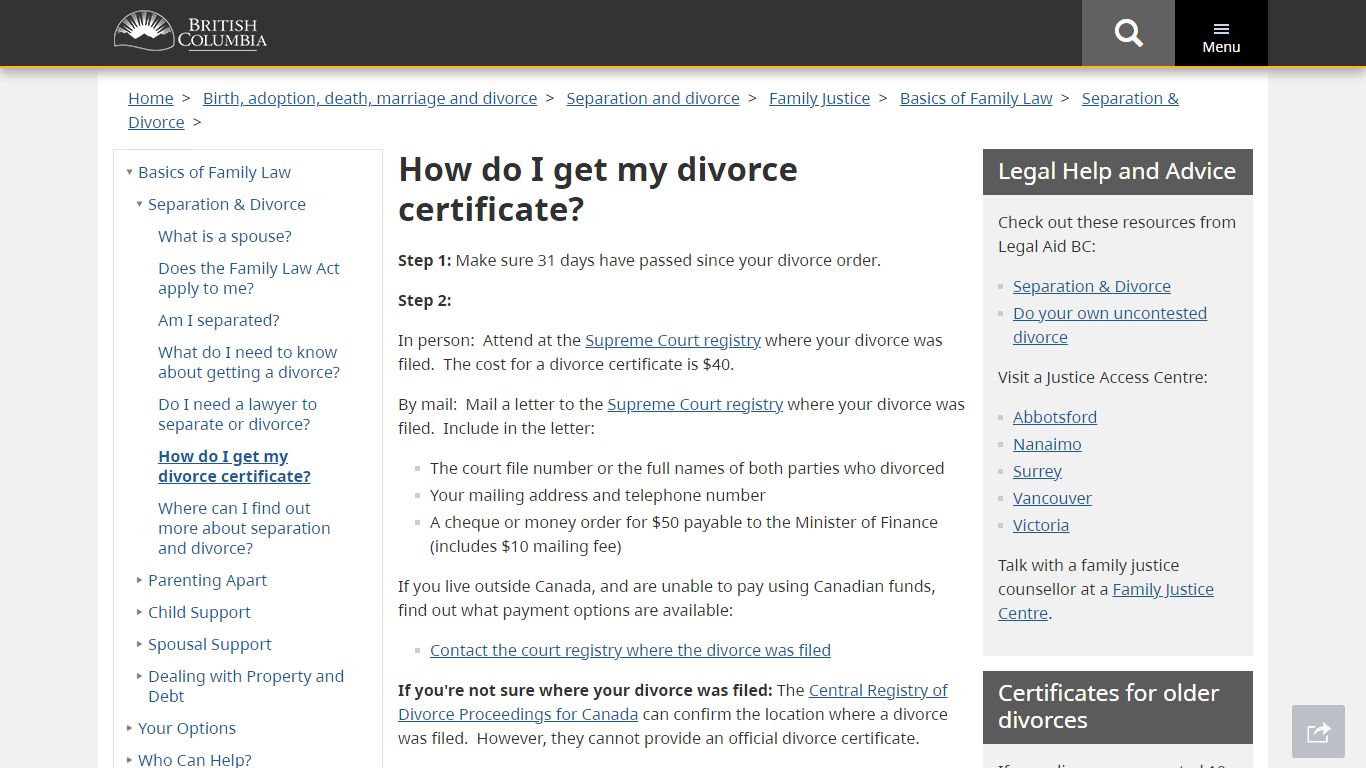 How do I get my divorce certificate? - Gov
